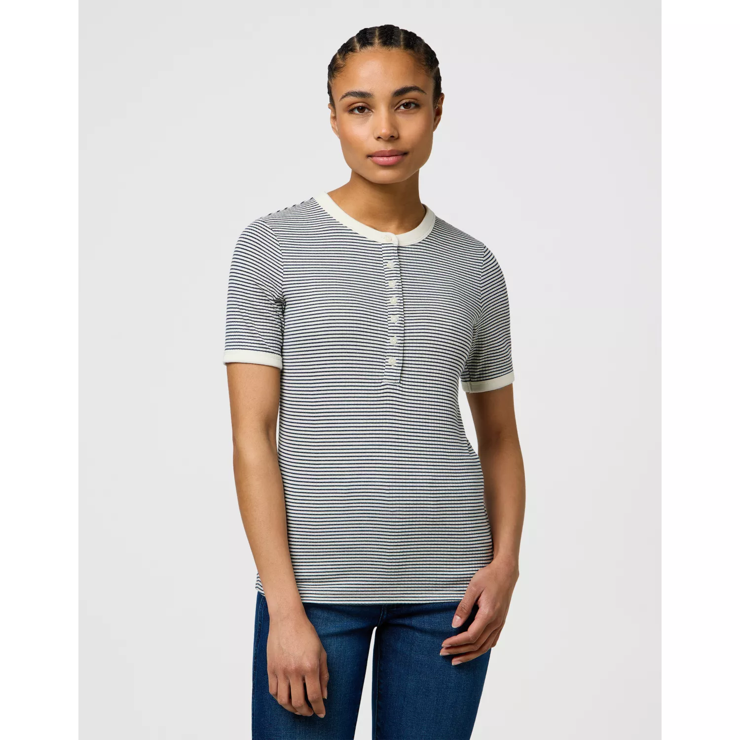 FEMME KNIT HENLEY NAVY KOSZULKA