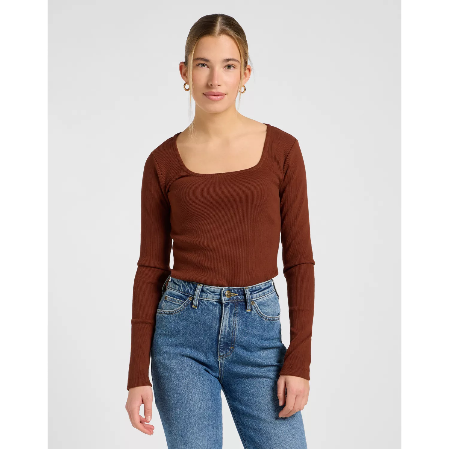 LS SQUARE NECK LUXE BROWN KOSZULKA