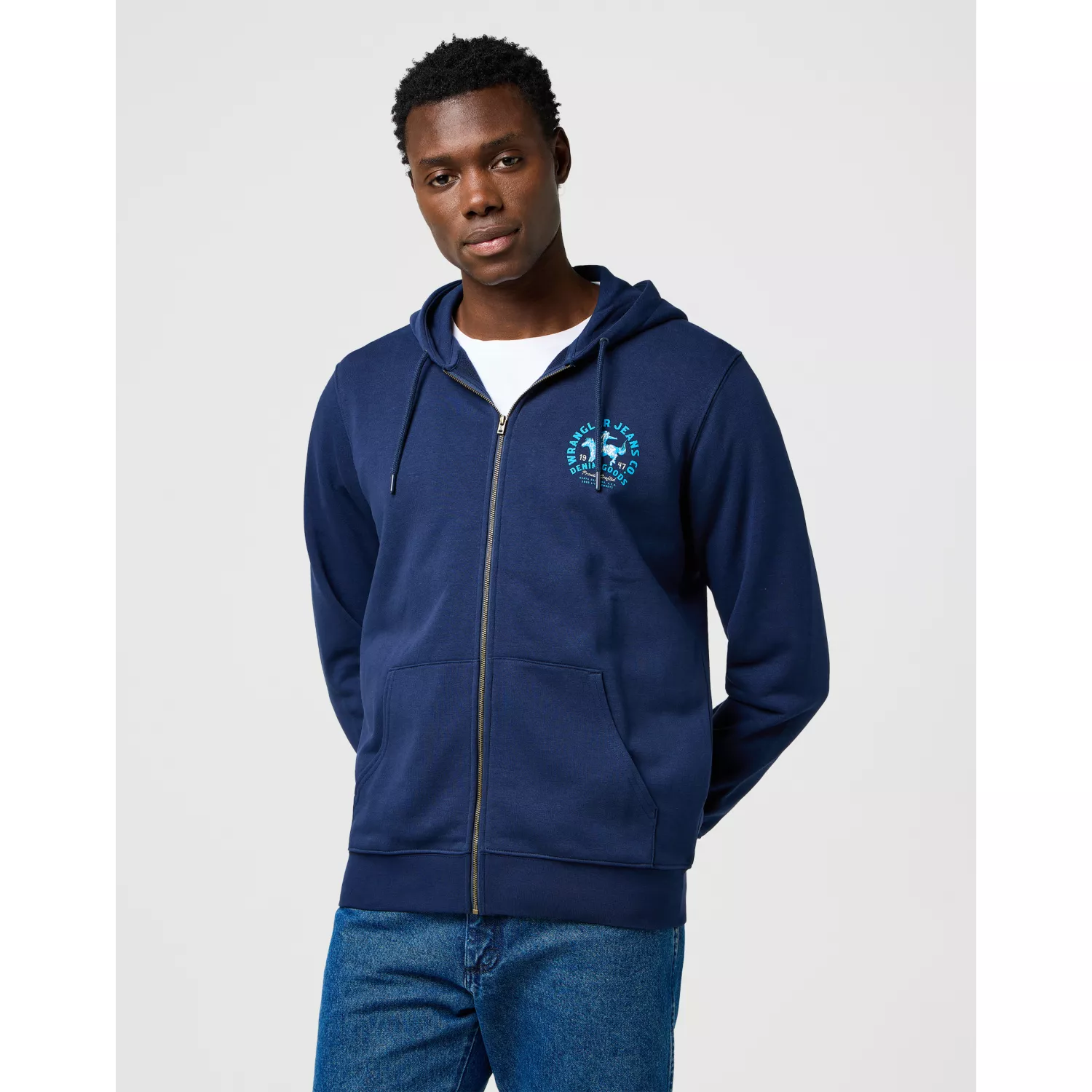 GRAPHIC ZIP HOODIE NAVY BLUZA