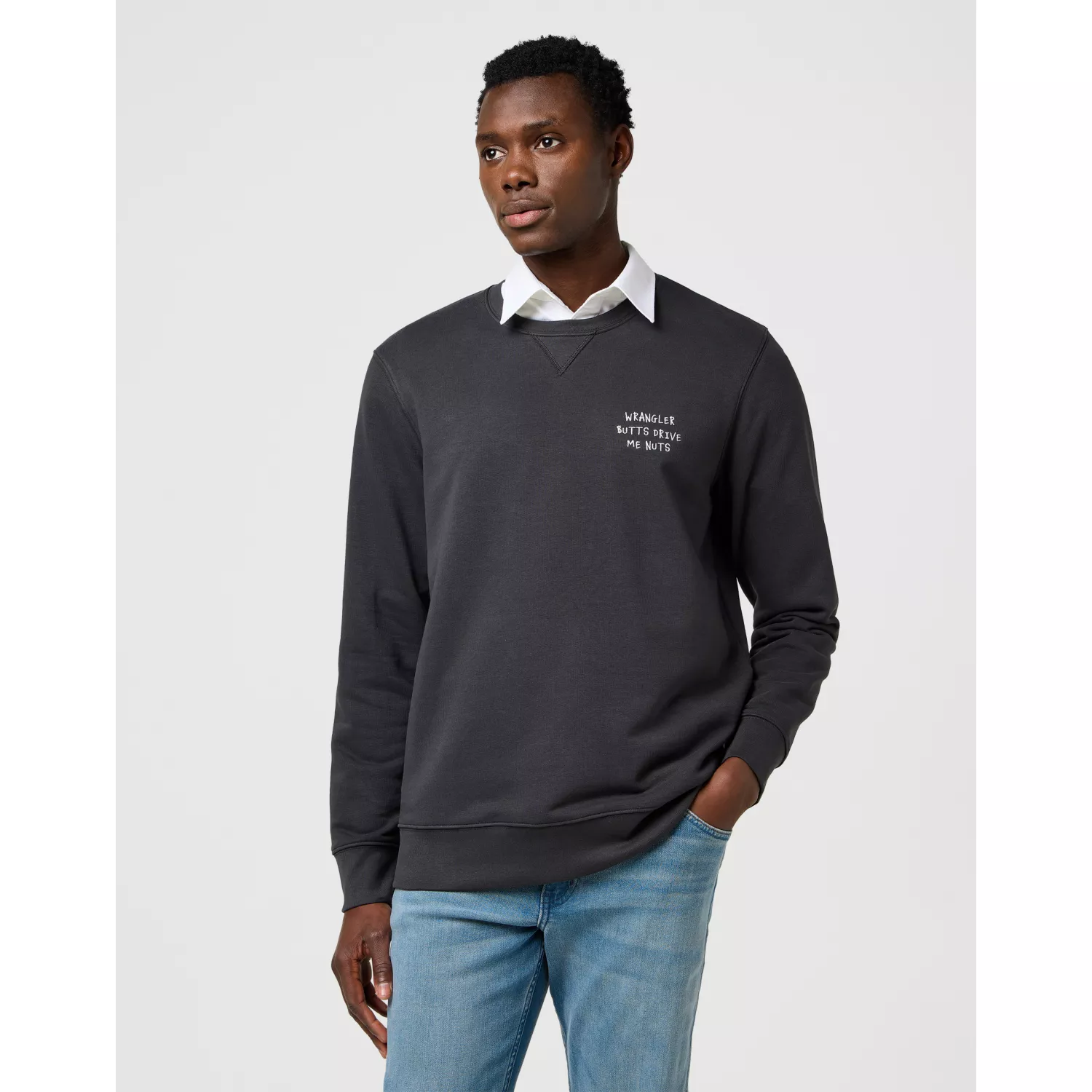 EMBROIDERY CREW FADED BLACK BLUZA