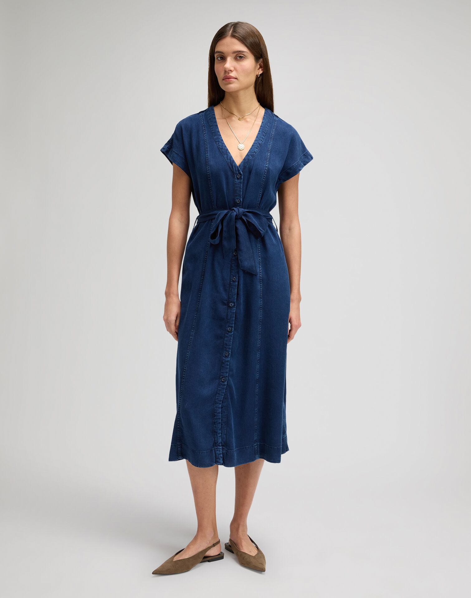 112376936 00 XS SUKIENKA BELTED MIDI DRESS SUNSET