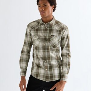 112378078 00 L KOSZULA WESTERN SHIRT GREEN TAN