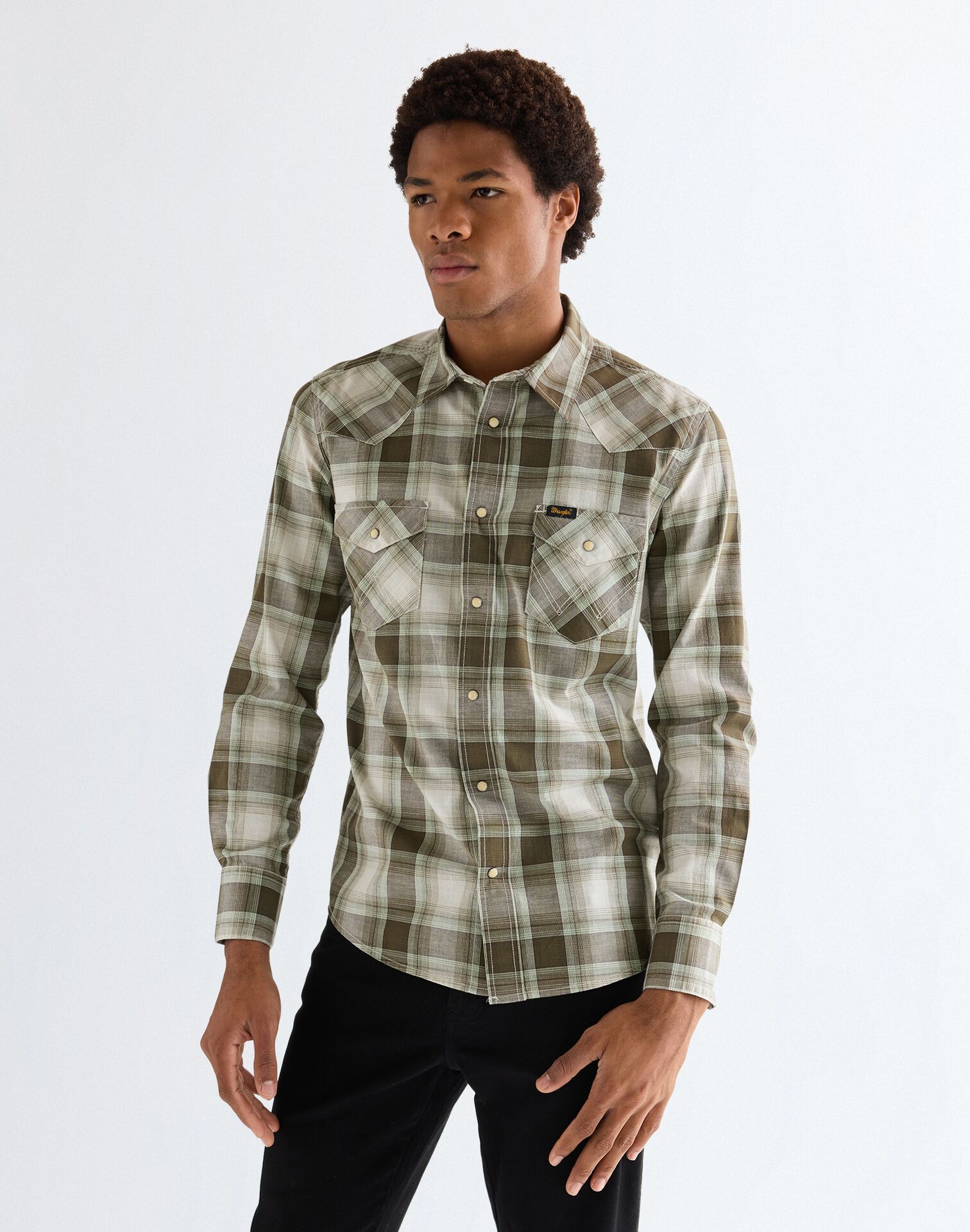112378078 00 L KOSZULA WESTERN SHIRT GREEN TAN