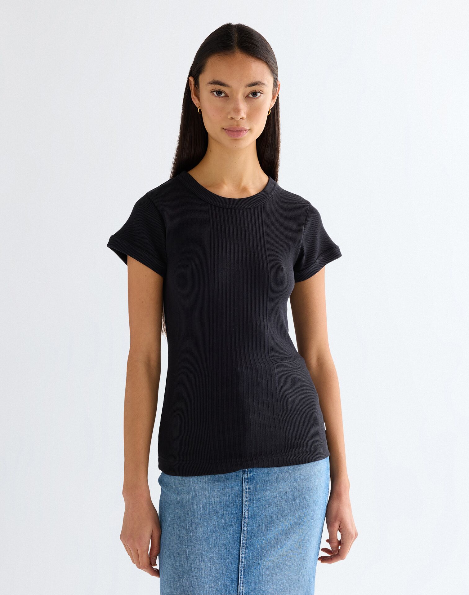 112380152 00 S KOSZULKA CAPPED RIB SHIRT BLACK